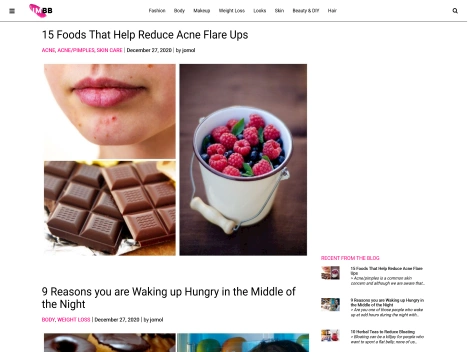 Screenshot of a quality blog in the acne niche