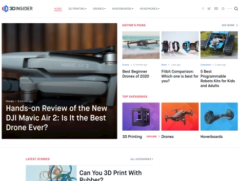 Screenshot of a quality blog in the drone hoverboard niche