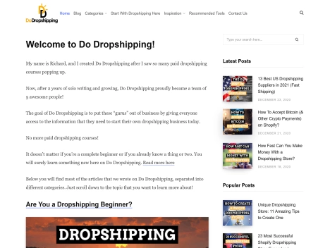Screenshot of a quality blog in the drop shipping niche