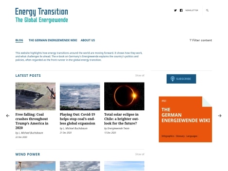 Screenshot of a quality blog in the renewable energy niche