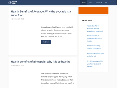 Screenshot of a quality blog in the healthy diet niche