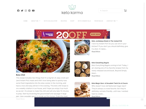 Screenshot of a quality blog in the low carb niche