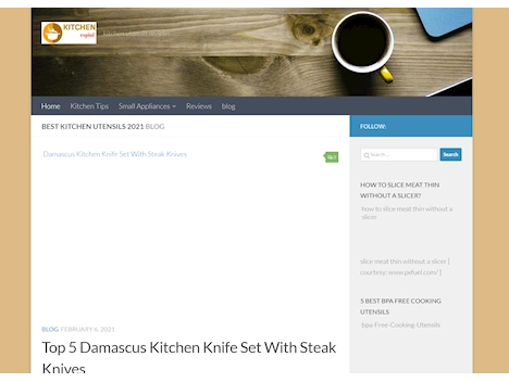 Screenshot of a quality blog in the cookware niche