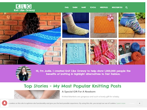 Screenshot of a quality blog in the knitting niche
