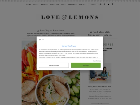 Screenshot of a quality blog in the amazing cooking niche