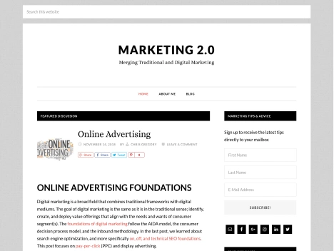 Screenshot of a quality blog in the advertising network niche