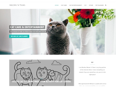 Screenshot of a quality blog in the kittens niche