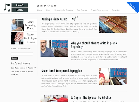 Screenshot of a quality blog in the pianos niche