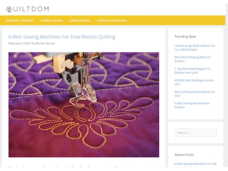 Screenshot of a quality blog in the quilting niche