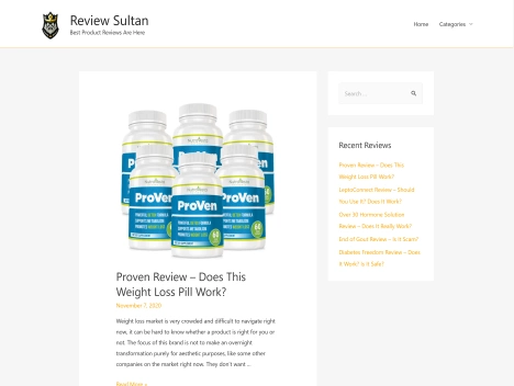 Screenshot of a quality blog in the supplements niche