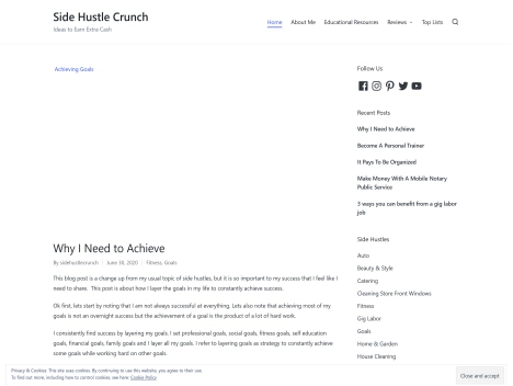 Screenshot of a quality blog in the side hustle niche