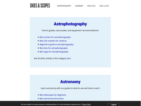 Screenshot of a quality blog in the astronomy niche