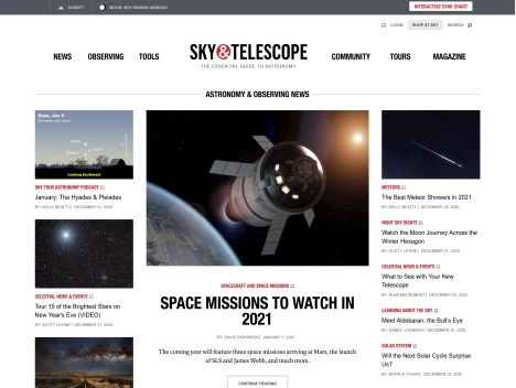 Screenshot of a quality blog in the astronomy niche