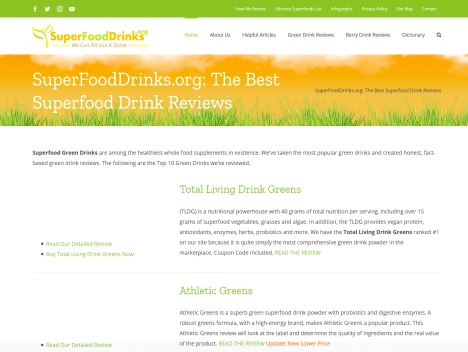 Screenshot of a quality blog in the superfoods niche