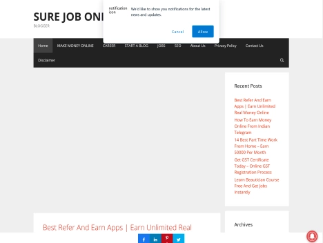 Screenshot of a quality blog in the career opportunities niche