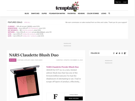 Screenshot of a quality blog in the beauty care niche