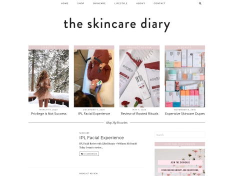 Screenshot of a quality blog in the skin care niche
